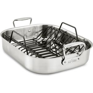 All-Clad Specialty Stainless Steel Roaster and Nonstick Rack 16x13x5 Inch Oven Broiler Safe 600F Roaster Pan, Pots and Pans, Bakeware, Turkey, Silver