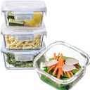 R.repad yay 4 Square Glass Food Storage Containers, Small Square Storage Containers With Airtight Lids Leakproof, BPA free 16oz Glass Meal Prep Bowls, Dishwasher, Microwave, Freezer Safe (White)