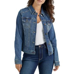 Wrangler Authentics womens Stretch Denim Jacket (Medium, Blue)