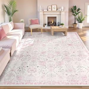 Lahome Flavie Washable Rugs 8x10, Soft Nursery Area Rug for Girls and Kids, Low Pile Boho Purple Carpet for Snug Bedroom Classroom, Spill-Proof Non Slip Floral Fresh Carpets for Living Room
