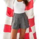 Yeokou Women Checkered Cardigan Sweater Color Block Open Front Long Plaid Chunky Knit Fall Outerwear with Pockets (Medium)