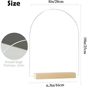 8x10 Inch Arch Acrylic Sign with Holder- 2 Pack Clear Arched Acrylic Sheets with Wood Stand, DIY Clear Arch Sign Blank for Wedding Party Reception(8x10 Inch 2 Pack)