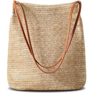 Tavaleu Straw Beach Bags for Women, Tote Handbag Shoulder Bag for Women, Beach Straw Purse Buckets Summer Fashion Hobo Bags (Khaki)