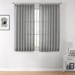Vision Home Pinch Pleated Gray Semi Sheer Curtains Textured Light Filtering Window Curtains 63 inch for Living Room Bedroom Rayon Blended Charcoal Grey Pinch Pleat Drapes with Hooks 2 Panels 40"Wx63"L