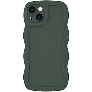 Anuck for iPhone 14 Plus Case Wave, Curly Frame Design for Women Girls, Cute Wavy Solid Color Aesthetic Phone Case Soft Flexible TPU Shockproof Full-Body Protective Cover 6.7" - Deep Green