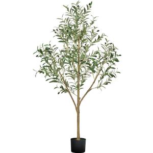 VEVOR 5FT Artificial Olive Tree with Black Pot, Tall Fake Tree with Natural Wood Trunk & Realistic Green Leaves and Fruits, Indoor Faux Plant for Home, Office, Living Room, Corner Decor