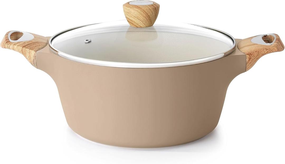 SENSARTE Ceramic Nonstick Stock Pot with Lid, 2.6/4.5/6.6/8.5/11 QT Soup Pot Casserole Pot, Non-toxic Healthy Pasta Pot, Large Cooking Pot Stew Pot, Induction Compatible, PFOA PFAS PTFE Free, Taupe, 4.5 Quarts