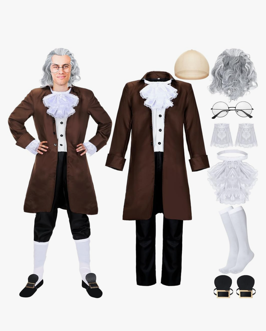 Xtinmee 12 Pcs Colonial Costume Men 18th Century Costume Adult Halloween Outfit Set for Cosplay Party Large
