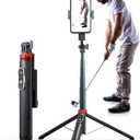62" Phone Tripod & Selfie Stick for Golf Training, Extendable Cell Phone Tripod Stand with Wireless Remote and Phone Holder, Golf Training Aid - Compatible with iPhone Android iPhone (Black)