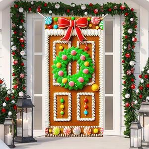 2 x BlissYard Christmas Door Cover 71x35 Inch Gingerbread House Door Banner Merry Christmas Winter Porch Sign for Front Door, Farmhouse Holiday Entry Decor Indoor Outdoor Party Hanging Cover