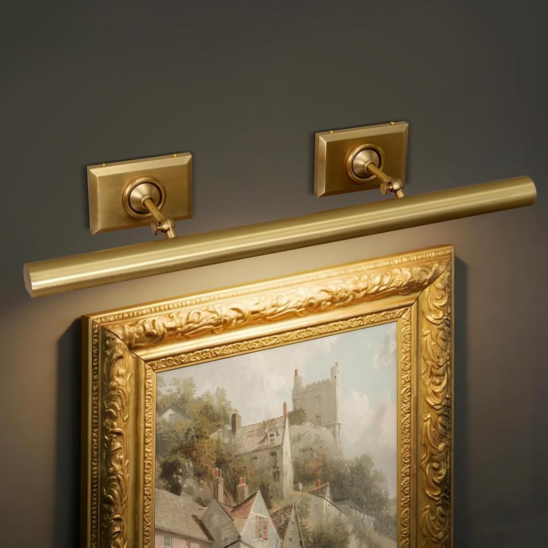Picture Light, 30in Hardwired Picture Lights for Wall, Dimmable Wall Sconces Poster Light, Brass 4 Lighting for Paintings Frames Art Display Gallery Bedroom Living Room-Included Bulbs(Gold)