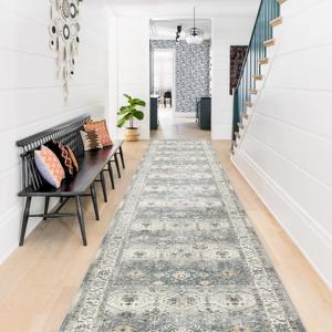 Washable Runner Rug 2x12 - Hallway Runner Rug Kitchen Rugs and Mats Non Skid Washable Waterproof Carpet Runner for Living Room Bedroom Bathroom (Grey, 2x12)