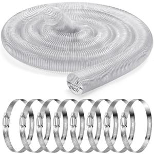 Yaocom 3 Inches 30 ft PVC Dust Collection Hose with Stainless Steel Hose Clamps Set Flexible Clear Vacuum Hose Puncture Resistant Fume Hose for Vacuums Cleaner Fume Dust Collection System (White)