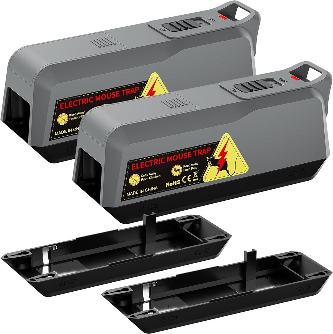 2 Pack Electric Mouse Traps Indoor for Home, Reusable No-Touch Electric Mouse Trap Zapper with Powerful Voltage Effectively Kills Mice in Living Rooms, Kitchens, Garages, and More