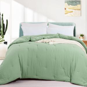 HOMBYS 100% Cotton Muslin Comforter Queen Size 88x88, Lightweight and Breathable Down Alternative Comforter,Soft Gauze Summer Off White Reversible Fluffy Duvet Insert, B0BVLT5KD7