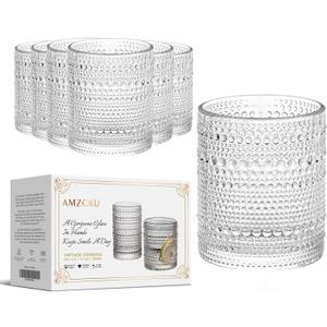 Amzcku Vintage Drinking Glass Set of 6 Kitchen Glasses Cup13 OZfor WaterCocktailMilkJuice and Beverage.