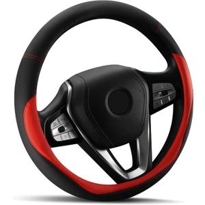 HOTOR Car Steering Wheel Cover - Universal Car Accessory for Diverse Cars, Leather Cover with Anti-Slip Lining, for Steering Wheel with a Diameter of 15.5"-16", Red HOTOR Car Steering Wheel Cover - Universal Car Accessory for Diverse Cars, Leather Cover with Anti-Slip Lining, for Steering Wheel with a Diameter of 15.5"-16", Red