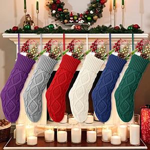 EBOOT 18 Inch Knitted Christmas Stockings Bulk Large Cable Knit Christmas Stockings Farmhouse Xmas Decorations Hanging Wall Fireplace Party Supplies(6 Pcs,White/Green/Red/Blue/Gray/Purple)