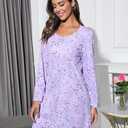PNAEONG Women's Cotton Sleepwear Long Sleeves Nightgown Print Tee Sleep Dress (XXXL)