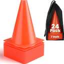 GHB Soccer Cones 7" 9" of 12 24 Pack Disc Soccer Sport Cones Training Field Marker Agility Cones for Basketball, Coaching, Practice Equipment Includes Drills Guide