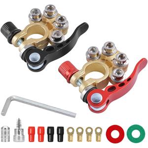 Car Battery Terminal Connectors, 2 Pcs 4 Way Quick Release Disconnect Car Battery Terminal for SAE/JIS Type A Posts, Compatible With Cars, Vans, Trucks and More (Black/Red-1)