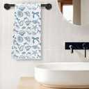 Blue Bow Beach Coastal Seashell Kitchen Towels, Coastal Nautical Dish Tea Towels, Preppy Ocean Conch Shell Starfish Decorative Hand Towel for Kitchen Bathroom, 16x24 Inch