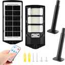 Solar Street Lights Outdoor 2 Pack, 6500K Wide Angle LED Solar Flood Lights with Motion Sensor & Remote, Dusk to Dawn Wall Mount Waterproof Street Light for Yard Parking Area Lighting