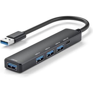 5 Port Powered USB 3.0 Hub, USB Extender Splitter with 4 USB-A and 1 PD Type-C Fast Charging/Data Port, USB Hub Extender Expand Ports for Laptop, MacBook, PC, PS4/5,Xbox, Car and More