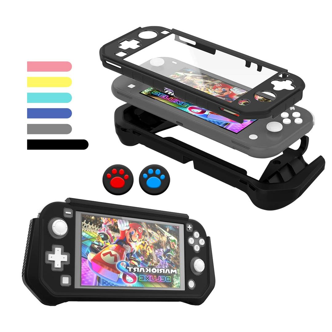FIWWAT Switch Lite Case Protective Case for Nintendo Switch Lite, Compatible with Nintendo Lite Screen Protector Cover Hand Grip Cover with Detachable TPU+Built-in PC Screen, Black