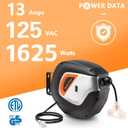 Giraffe Tools DE14 Retractable Extension Cord Reel 50 ft 14/3AWG Power Cord Storage Reel Wall/Ceiling Mount, Lighted Triple Tap Outlet, 50ft, Black Orange