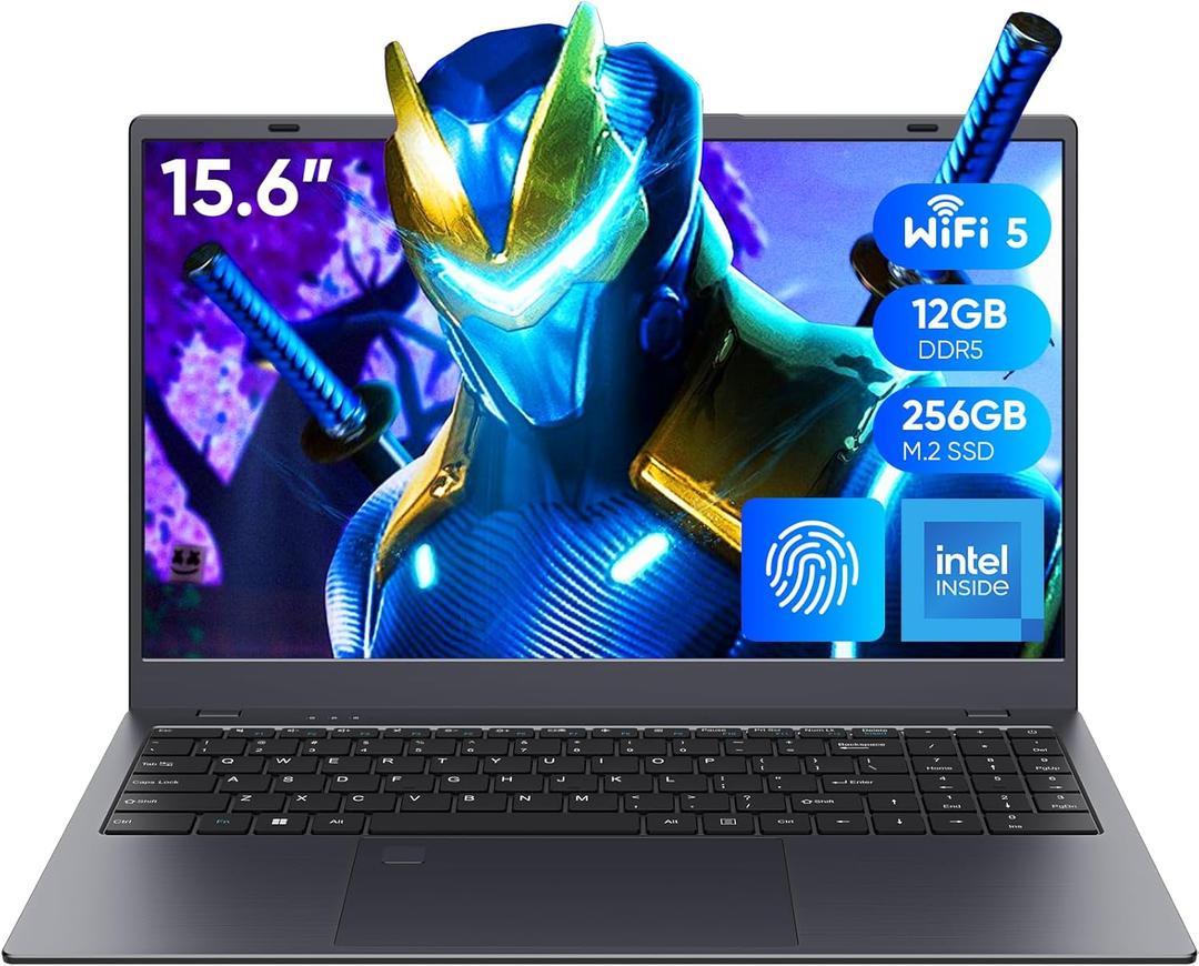 Coolby 15.6inch Laptop, 12GB RAM/256GB SSD, 1920x1080 IPS Display, Intel N95(Beats N5095) Quad Core Laptop Computer, Support Fingerprint, WiFi 5, BT