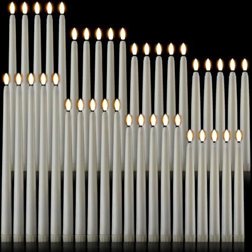 Baquler 40 Pcs Flameless Taper Candles LED Flickering Taper Candlesticks Bulk Battery Operated Flameless Candle for Wedding Halloween Christmas Birthday Decoration, 8.5/9.7/10.8/12.8 Inch (Ivory) (Count Undetermined)