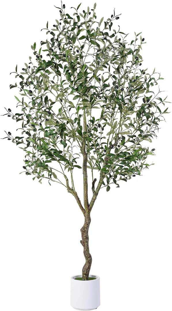 Artificial Olive Tree Indoor 6FT, Tall Faux Olive Tree with White Planter
Realistic Artificial Olive Tree Indoor with Natural Trunk, Lifelike Fruits, Sturdy Base for Modern Home Office Living Room