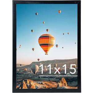 JCJMY 11x15 inch Picture Frame, Horizontal and Vertical Formats for Wall Hanging, 11 x 15 Wall Gallery Poster Photo Frame with Shatter Resistant Plexiglass, Black