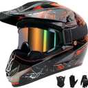 Youth Kids Dirt Bike Helmet Full Face Helmets,Motorcycle Helmets for Boys and Girls 8-14,Includes (Gloves Goggles Mask) 4Pcs Set,Motocross Bike Helmet for Off-Road ATV BMX MX,DOT Approved (Orange,M)