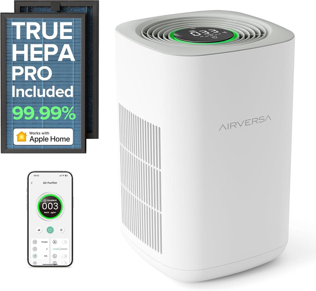 Air Purifier for Home Bedroom Large Room 1050 Sq Ft Air Filters Up to 99.99% PM2.5 Display Smart Air Cleaner Works with HomeKit for Baby Pet Desktop Office, AP2-2025 (White-H14)