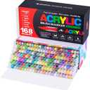 168 Colors Acrylic Paint Markers Set, Soft Brush Tip Acrylic Markers Paint Pens, Acrylic Pens for Rock Painting, Wood, Glass, Canvas, Fabric DIY Arts and Crafts