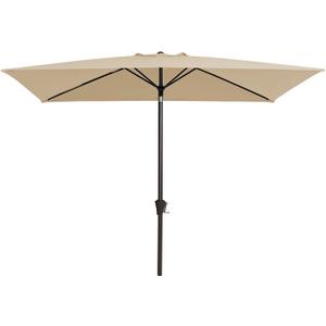JEAREY 6.5x10ft Olefin Rectangular Patio Umbrella, Rectangle Outdoor Umbrellas with Auto Tilt Crank System, Market Table Umbrella UV Protection Fade-Resistant for Pool Deck Garden Yard, Beige