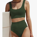 Women's High Waisted Bikini Sets Sporty 2 Piece Swimsuits Middle Cut Bathing Suits 6 (Green, Small)