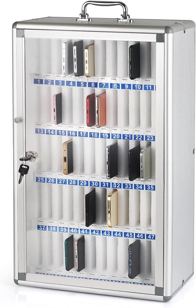 60 Slots Aluminum Alloy Cell Phone Locker, Phone Holder for Classroom, 60 Slots Transparent