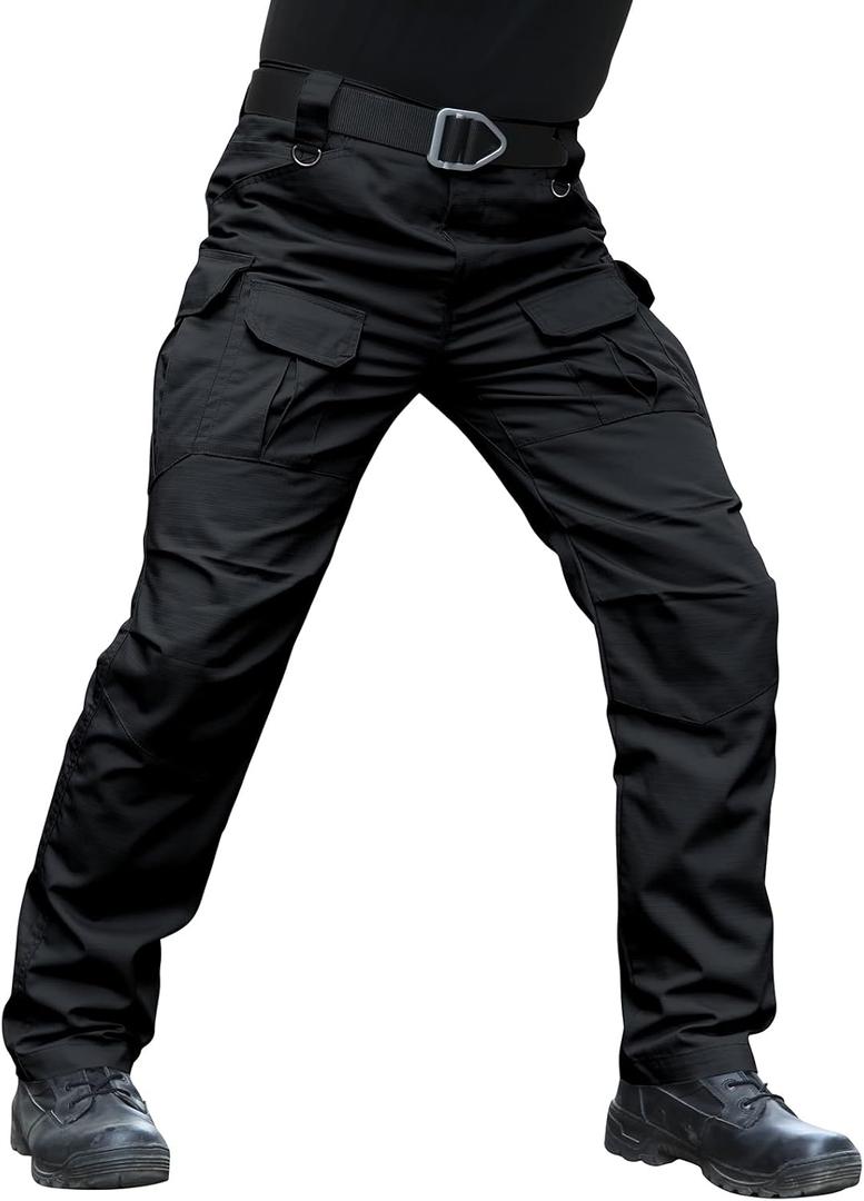 Men's Stretch Tactical Pants Water Resistant Ripstop Cargo Pants Outdoor Lightweight EDC Work Hiking Pants (30W x 32L, Black)