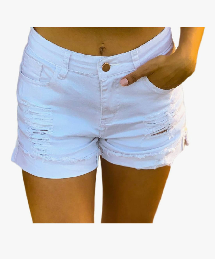 roswear Women's Ripped Mid Rise Stretchy Denim Jeans Shorts M