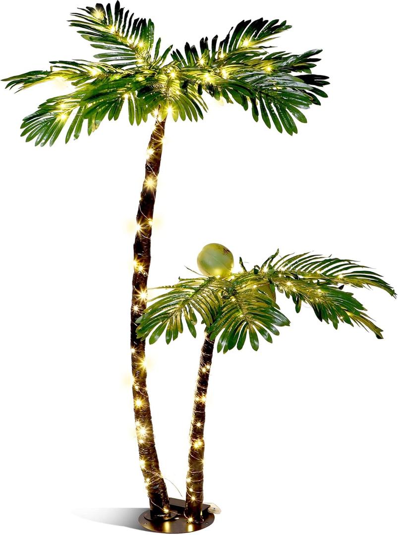 Geosar Artificial Lighted Palm Tree Function LED Lighted Palm Tree 4ft&5.6ft, 65.6ft 200 LED Lights Pre-lit Artificial Decor for Home Outside Patio Office Garden Modern Housewarming Present