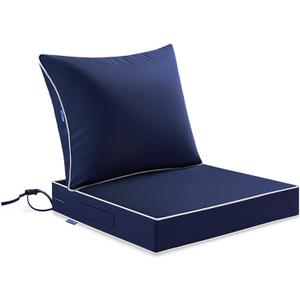 MIULEE Navy Outdoor Seat Cushion 22x24 Inch Waterproof & 3 Year Fade Resistant Deep Seat and Back Cushion for Patio Furniture Chair Sofa Couch with Handle and Adjustable Straps