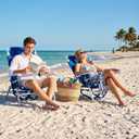 Old Bahama Bay 2 Pack 7-Position Lay-Flat Beach Chair, Lightweight Aluminum Frame Reclining Backpack Chair with Padded Headrest, Cup Holder & Storage Bag, Heavy Duty Support for Tanning & Camping Blue