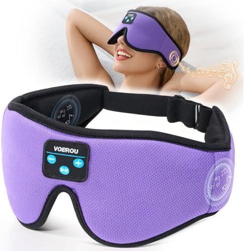 Voerou Sleep Headphones Bluetooth 5.4 Eye Mask, Sleep Mask with Bluetooth Headphones Wireless for Side Sleepers, Bulit-in Ultra-Thin Stereo Speakers Suitable for Sleep, Cool Gadgets for Men Women
