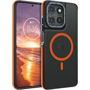 GaoBao Magnetic for Moto G 2025 Case/Moto G Play 2026 Case [Compatible with Mag-Safe] [Military-Grade Protection] Slim Translucent Matte Shockproof Anti-Fingerprint Phone Case, Black/Orange