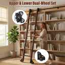 12FT Sliding Library Ladder Hardware Kit, Upgraded Rolling Hardware | Heavy Carbon Steel, 350lb Capacity, Telescopic Roller, PU Floor Roller with Brake, Matte Black (No Ladder)