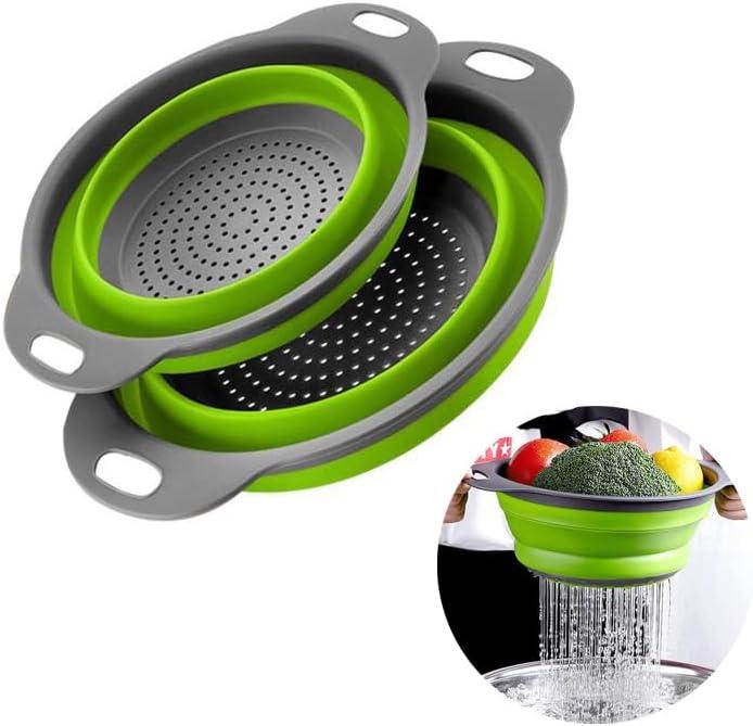 2 Pack Collapsible Colander Set, Emptycolor Foldable Collapsible Strainers for Kitchen, Small Round Colander with Base and Handles for Pasta, Fruit, Vegetables  Space-Saving Kitchen Strainer Baskets