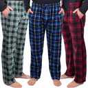 DG Hill 1Pack or 3Pack Mens PJ Pajama Pants Bottoms Fleece Lounge Pants Sleepwear Plaid PJs with Pockets Microfleece (XX-Large, 3pack-red/Green/Blue)